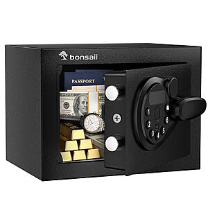 Bonsaii Safe Box with Electronic Keypad, Steel Security Lock Box with Key, 0.23 Cubic Feet, 9.06" W x 6.69" D x 6.69" H, Small Hidden Safe for Cash Jewelry $30.59
