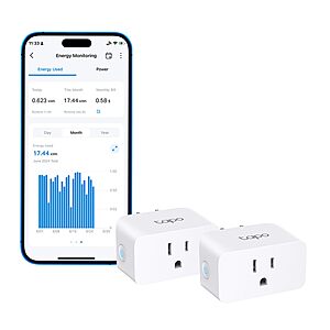 Amazon Prime Members:TP-Link 𝗧𝗮𝗽𝗼 Energy Monitoring Smart Plug Wi-Fi Mini,Tapo P115 (2-Pack).YMMV - Final Cost After Promo Code and Cash Back $11.30