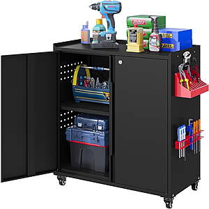 Kooyon Steel Locking Storage Cabinet w/Wheels, Rolling Tool Cabinet w/Doors and Adjustable Shelves, Black $98.96