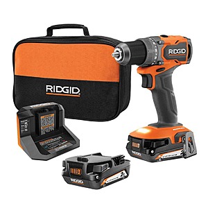 RIDGID 18V SubCompact Brushless Cordless 1/2 in. Drill/Driver Kit with (2) 2.0 Ah Batteries, Charger, and Tool Bag $99