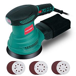 HYCHIKA 5-Inch Random Orbital Sander, 13000RPM Sander w/6 Speeds, 12pcs Sandpapers and Dust Collection Bag $19.57