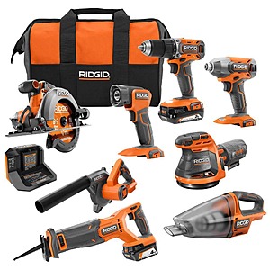 8-Tool Ridgid 18V Cordless Combo Tool Kit w/ Batteries/Charger & Tool Bag $254 + Free Shipping