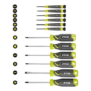 RYOBI Screwdriver Set (12-Piece) with Cushion Grip Handles $14.97
