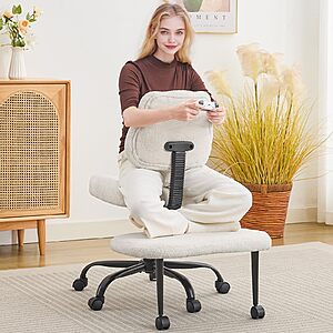 Ergonomic Criss Cross Legged Office Chair, Wide Height Adjustable Seat 360&deg; Swivel Footstool w/Wheels, White. YMMV - Coupon Price $69.99