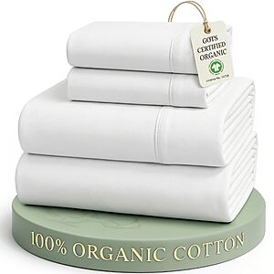 LANE LINEN Eco Friendly 100% Organic Cotton Queen Sheet Set, Fully Elasticized 15" Deep Pocket Bed Sheets, Queen - White Bed Sheets $33.99