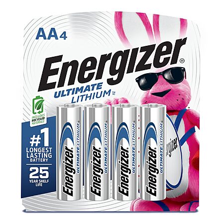 YMMV Energizer Ultimate Lithium AA Batteries (4 Pack) w/Coupon $8.53