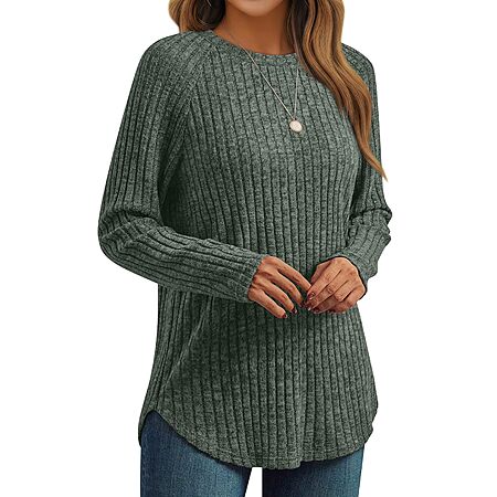 AUTOMET Womens Long Sleeve Shirts Fall Fashion Tops 2025 Crewneck Dressy Sweaters Tunic Winter Clothes Casual Outfits Green M $6.99