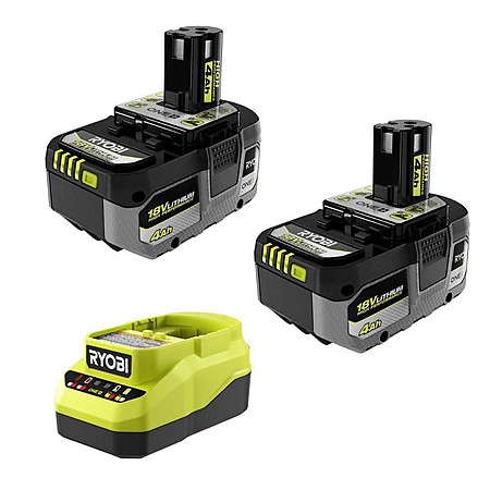 RYOBI ONE+ 18V Lithium-Ion High Performance Starter Kit with (2) 4 Ah High Performance Batteries and 2A Charger $104