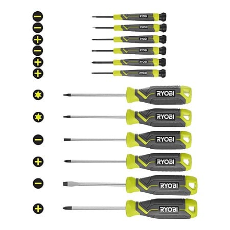 RYOBI Screwdriver Set (12-Piece) with Cushion Grip Handles $14.97