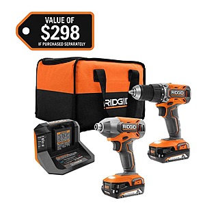RIDGID 18V Combo Kit w/ Drill/Driver, Impact Driver, 2x 2Ah Batteries, Charger $99 + Free Shipping