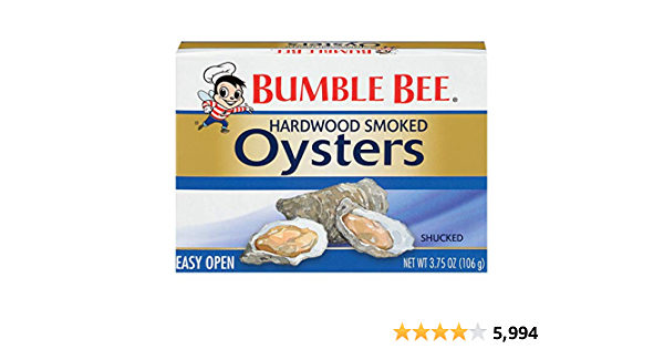Bumble Bee Hardwood Canned Smoked Oysters, 3.75 oz Cans (Pack of 12) - Ready to Eat - 18g Protein per Serving - Gluten Free - Great Snack or Use in Seafood Recipes - $26.56