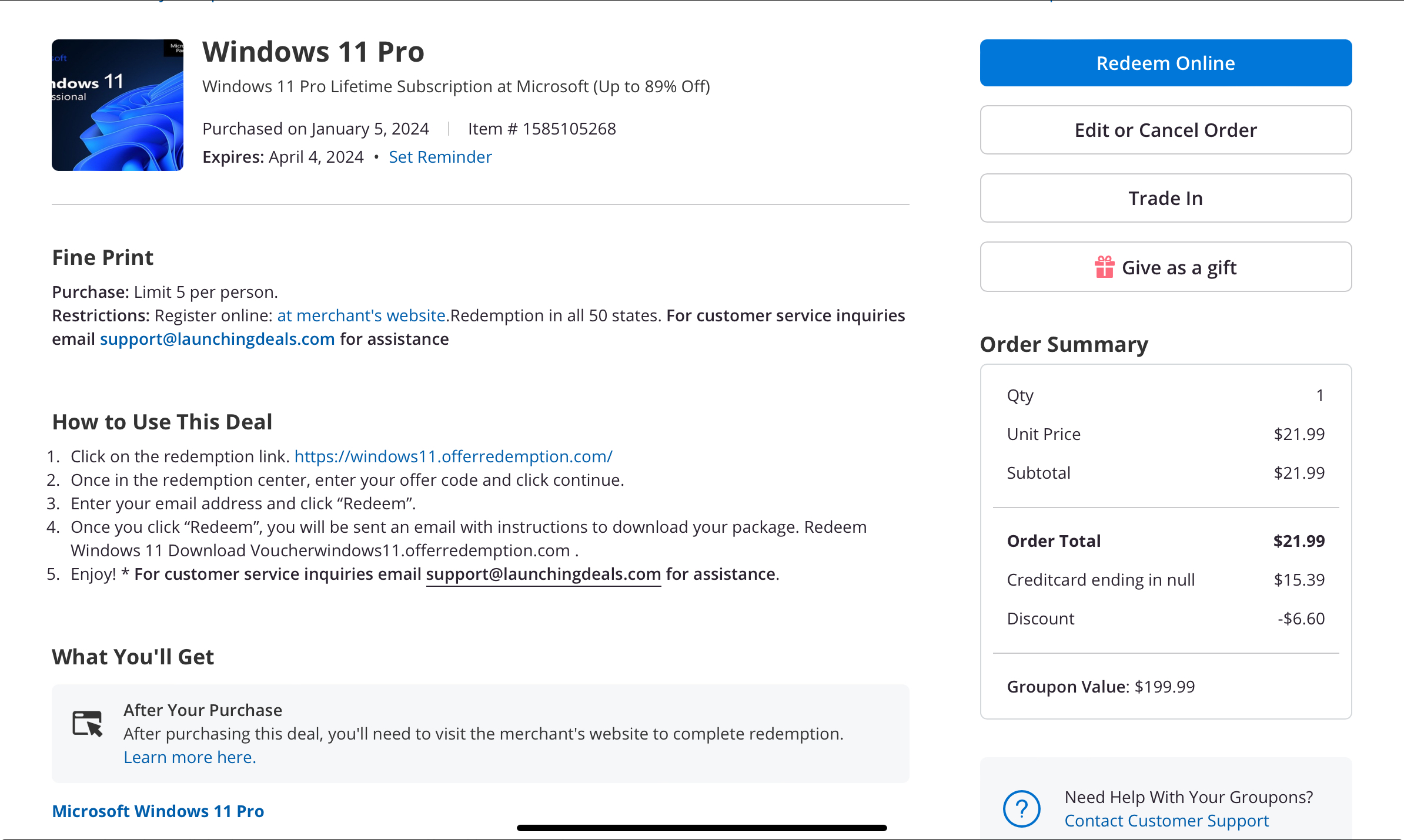 Windows 11 Pro for $15.39 on Groupon with Promo Code: MISSYOU until Jan 7.