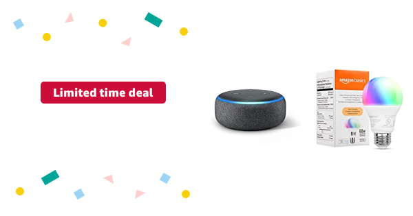 Limited-time deal: Echo Dot (3rd Gen) Charcoal | with Amazon Basics Smart Color Bulb - $14.99