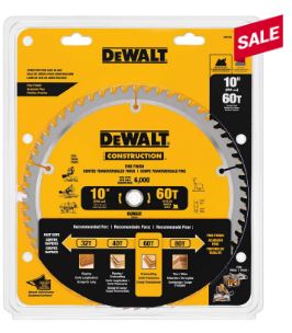 DeWalt 10 inch 60 teeth saw blade $19.99