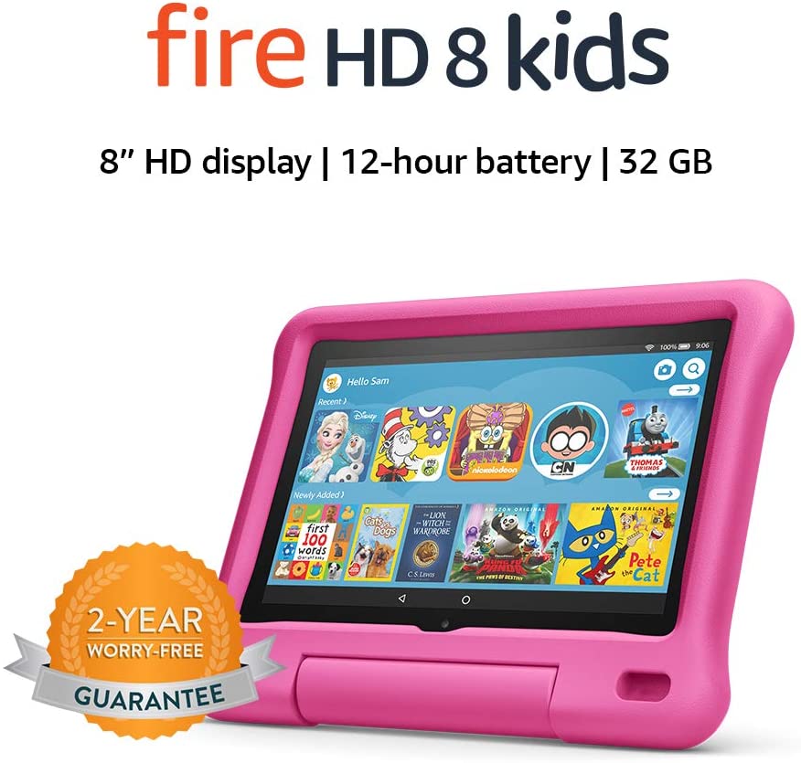 Fire HD 8 Kids tablet, 8" HD display, ages 3-7, 32 GB, Pink Kid-Proof Case $70