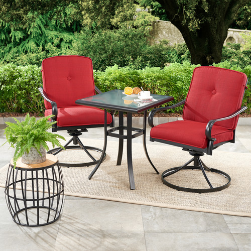 Mainstays Carson Creek 3 Piece Patio Bistro Set With Brick Red