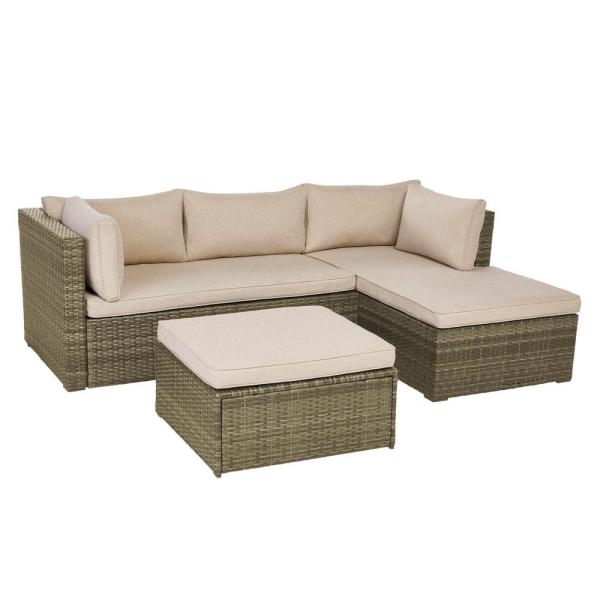 Hampton Bay Valley Peak 3 Piece All Weather Gray Wicker Sectional