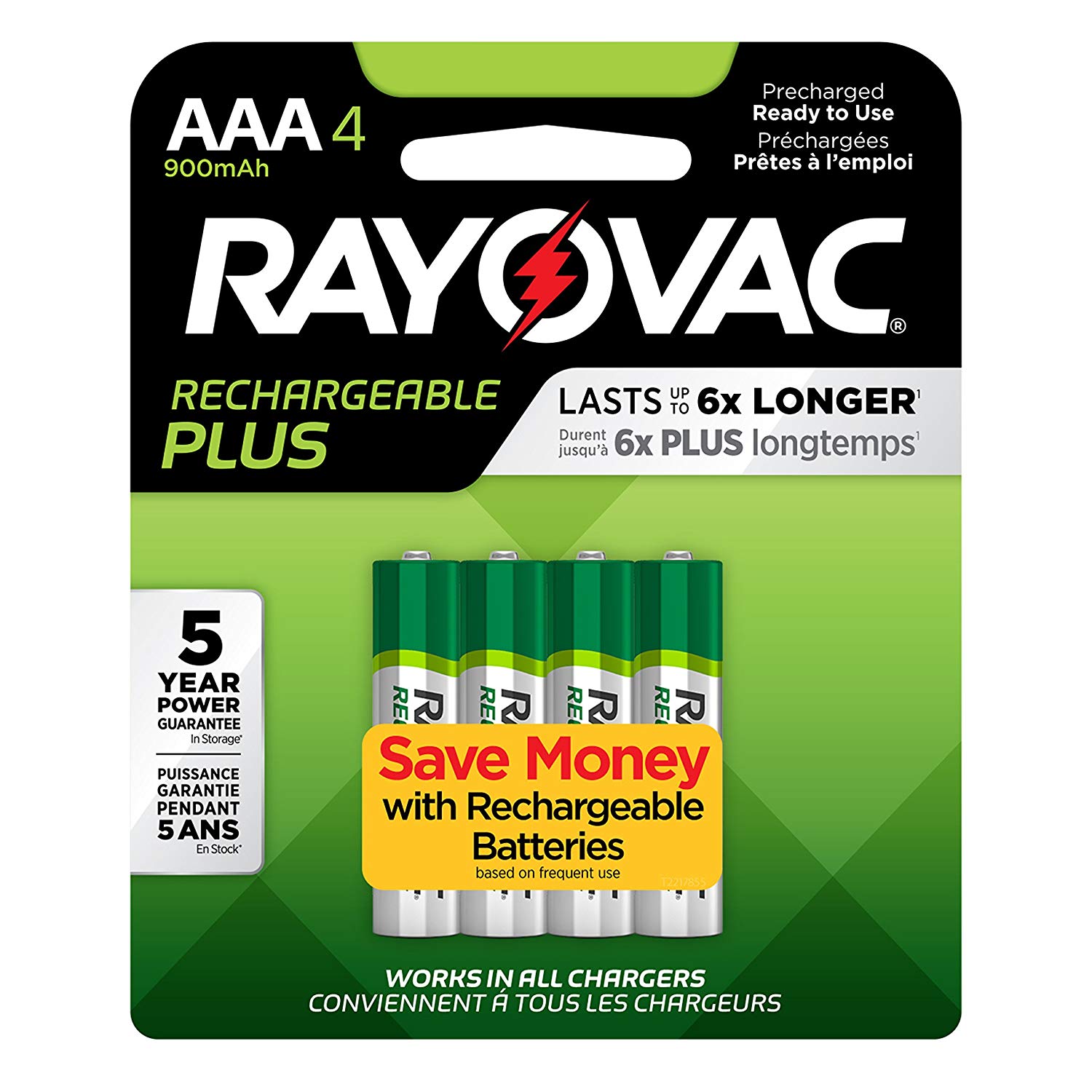 Rayovac Rechargeable AAA Batteries, High Capacity Rechargeable Plus AAA Batteries (4 Count) $5.45