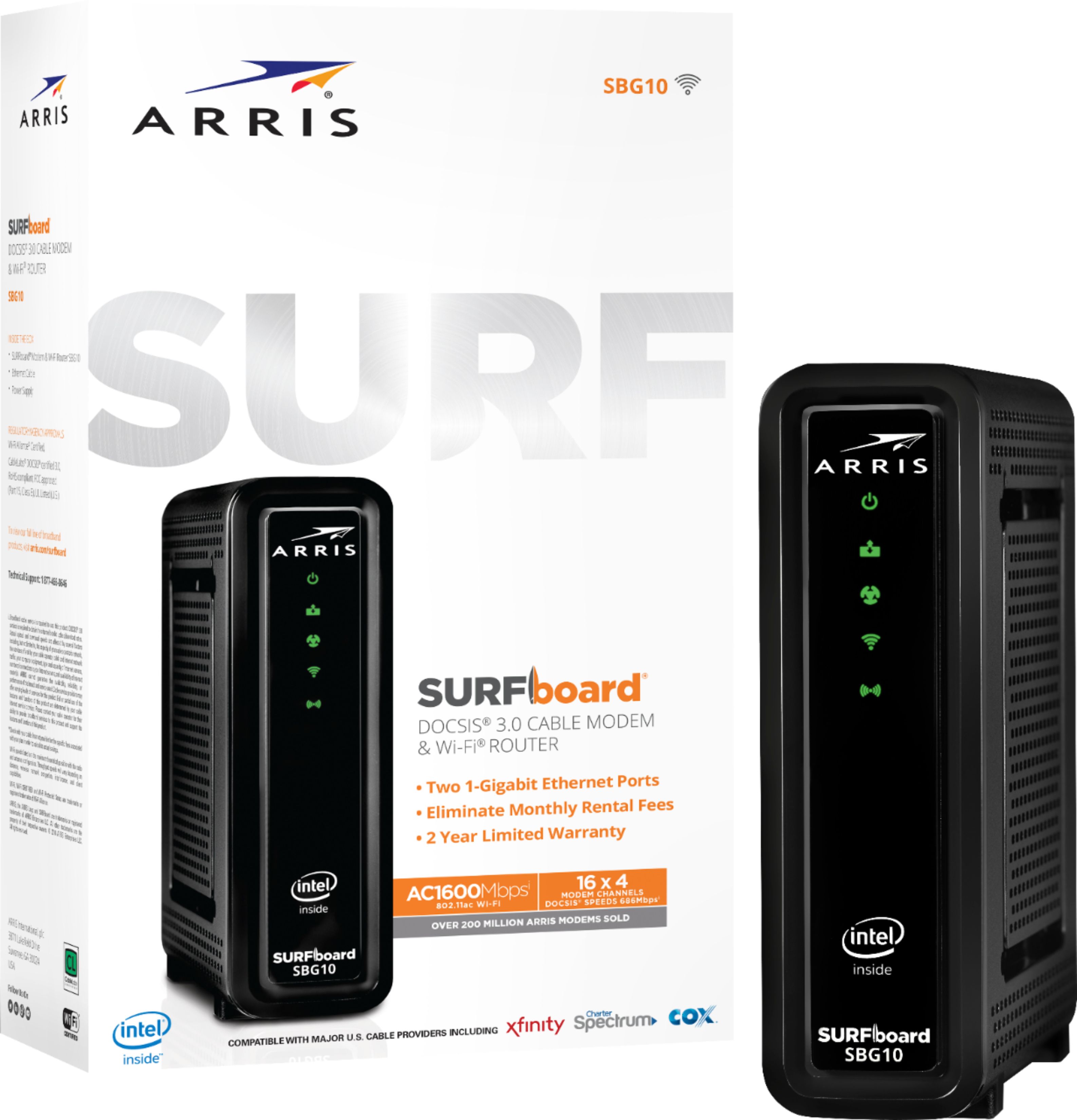 ARRIS - SURFboard AC1600 Dual-Band Router with 16 x 4 DOCSIS 3.0 Cable Modem - Black $100