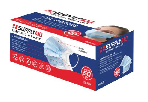 SUPPLYAID RRS-DFM-50PK Disposable Face Masks | 50 Count | 3-Layer $24.99 + FS