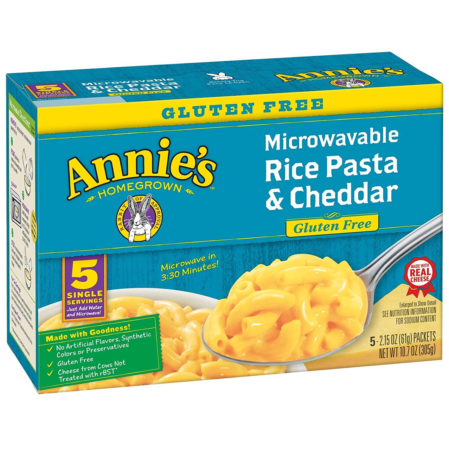 5-Pack 2.15-Oz Annie's Microwavable Gluten Free Rice Pasta & Cheddar Macaroni & Cheese $3.30 w/ S&S + Free S&H w/ Prime or $25+
