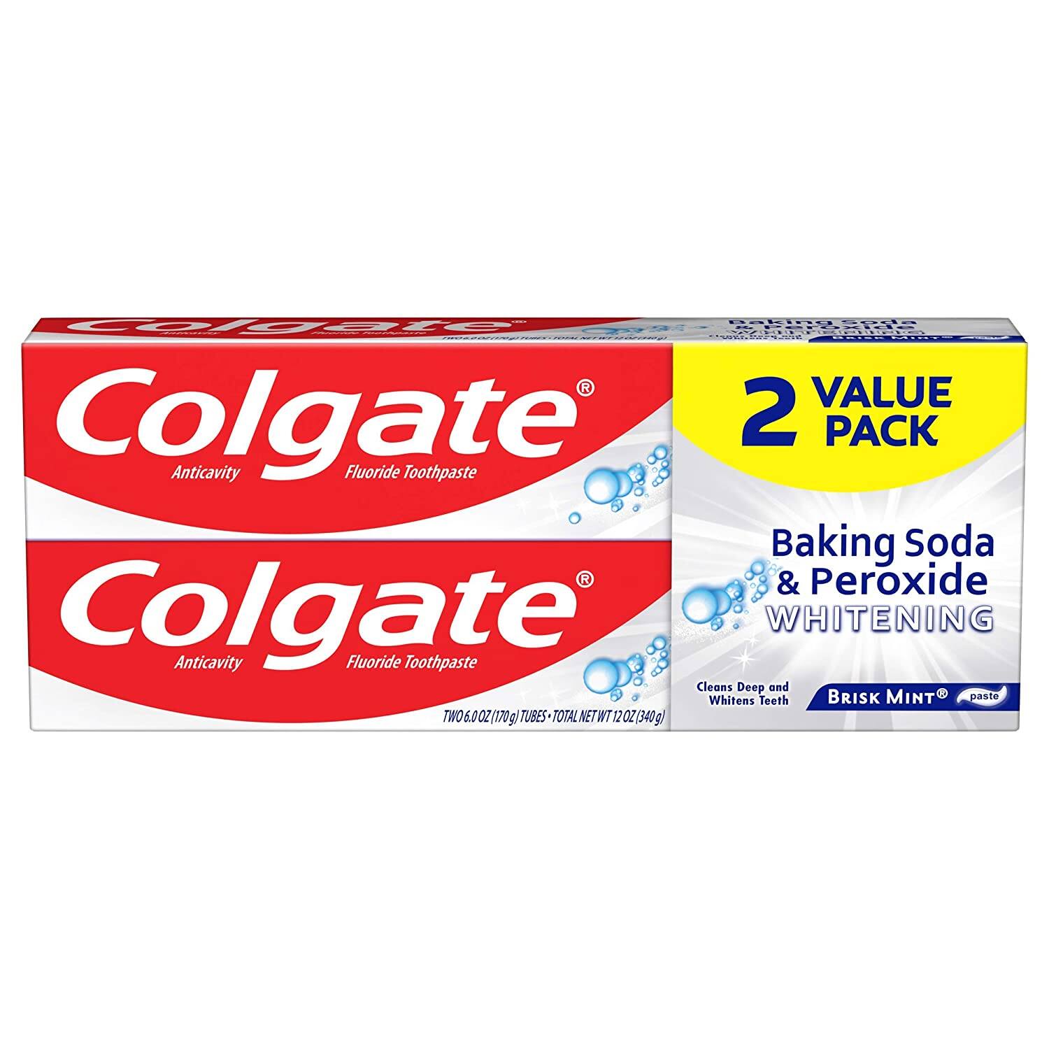 2-Pack 6-Oz Colgate Baking Soda and Peroxide Whitening Toothpaste (Brisk Mint) $1.50 ($0.75 each) + Free S&H w/ Prime or $25+
