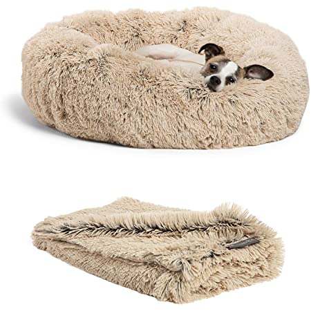 Best Friends by Sheri The Original Calming Donut Cat & Dog Bed (Small, 23"x23") + Calming Shag Pet Throw Blanket (Taupe) $24.98 + Free S&H w/ Prime or $25+