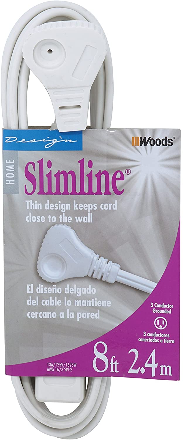 8' Woods SlimLine 3-Outlet 16/3 Flat Plug Indoor Extension Cord $4.50 + Free S&H w/ Prime or $25+