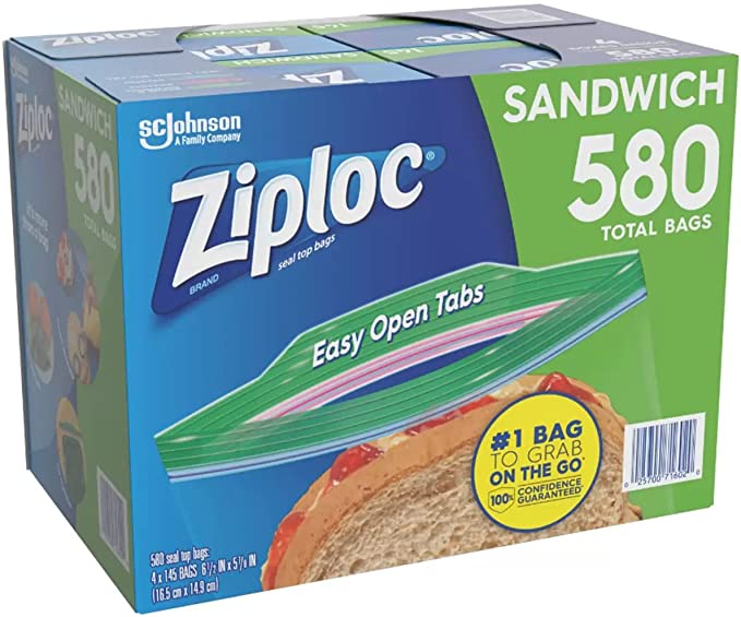 580-Ct Ziploc Easy Open Tabs Sandwich Bags $9.90 + Free Shipping w/ Prime or $25+