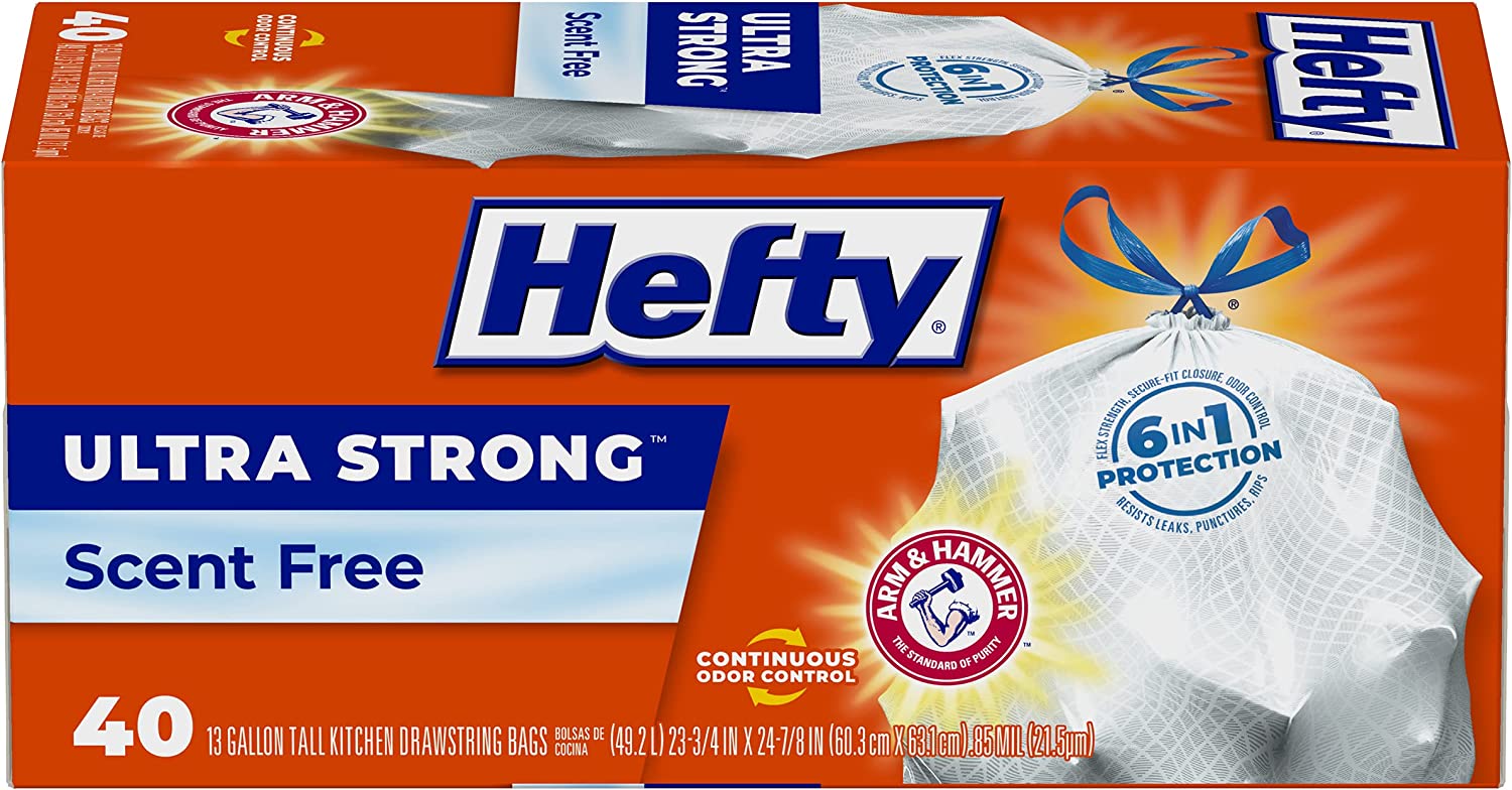 40-Count 13-Gallon Hefty Ultra Strong Tall Kitchen Trash Bags (Unscented) $5.55 w/ S&S + Free Shipping w/ Prime or $25+