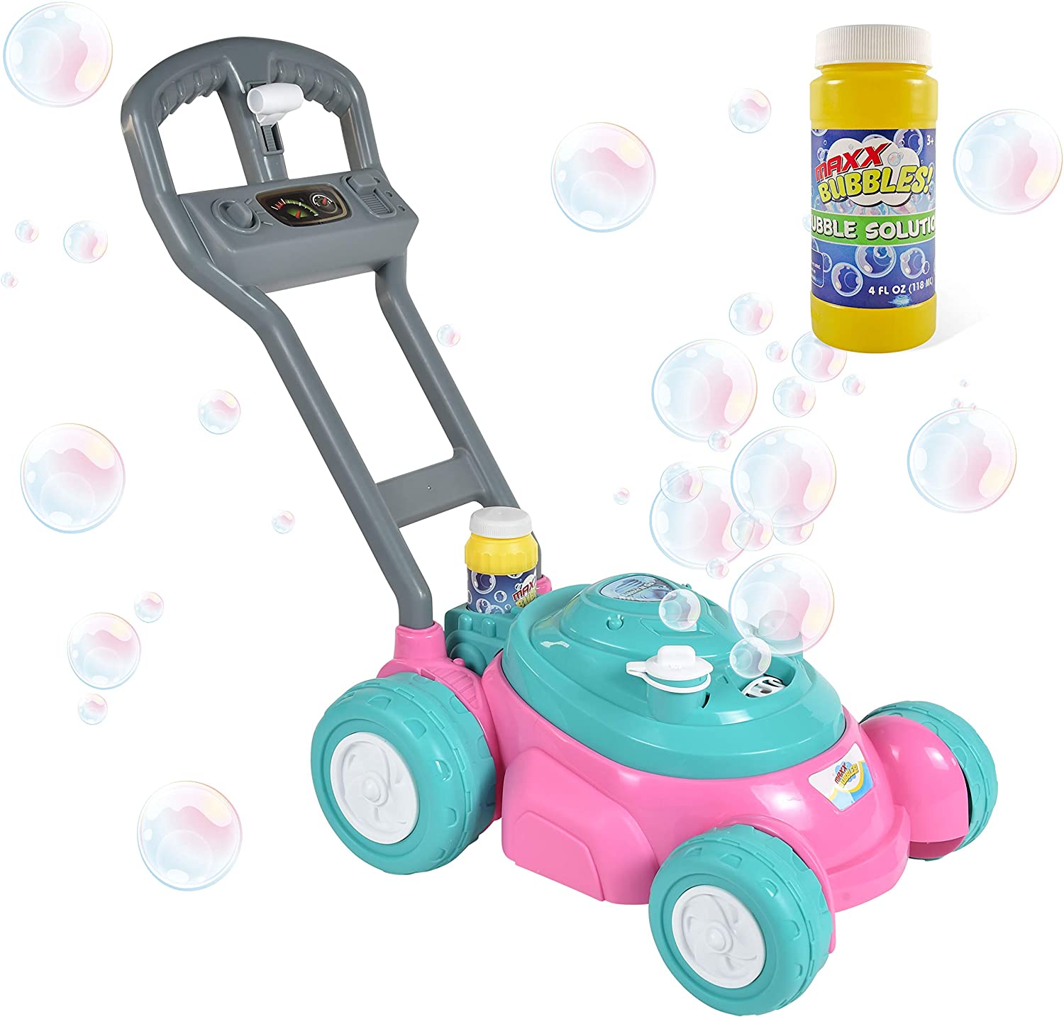 Sunny Days Entertainment Bubble-N-Go Toy Lawn Mower w/ Refill Solution (Pink) $11.55+ Free Shipping w/ Prime or $25+