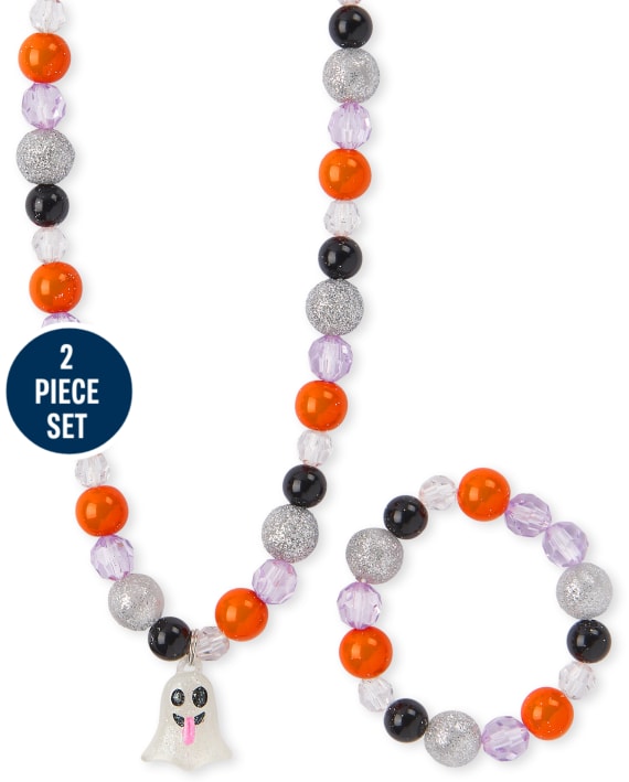 2-Piece Girls Halloween Ghost Beaded Necklace And Bracelet Jewelry Set $1.79 & More + Free Shipping