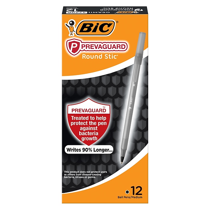 12-Pack BIC Prevaguard Round Stic Ballpoint Pen Medium Point (Black or Blue) $1 at Staples w/ Free Store Pickup