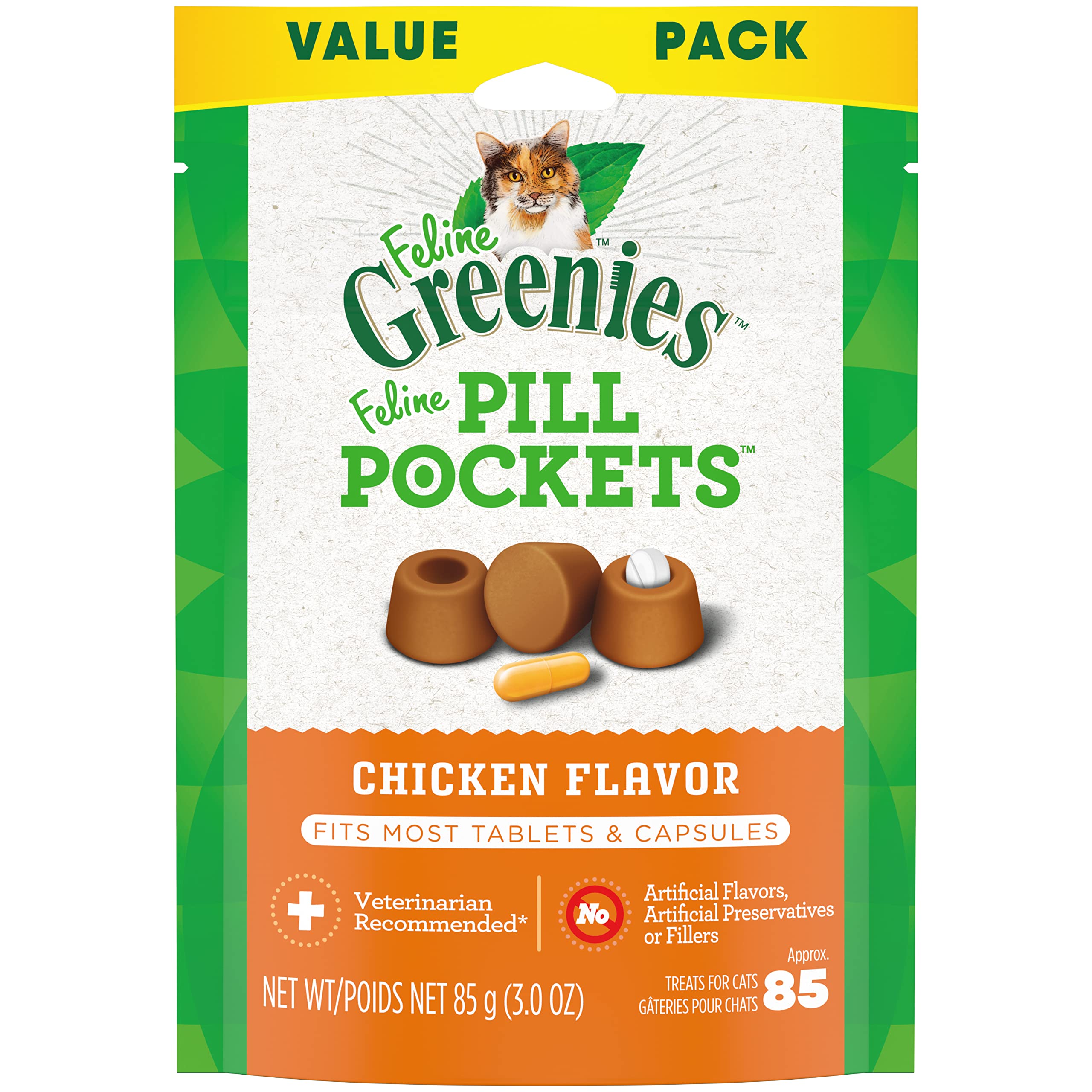 85-Count Value Pack FELINE GREENIES PILL POCKETS Natural Soft Cat Treats (Chicken) $5.50 + Free Shipping w/ Prime or on $25+