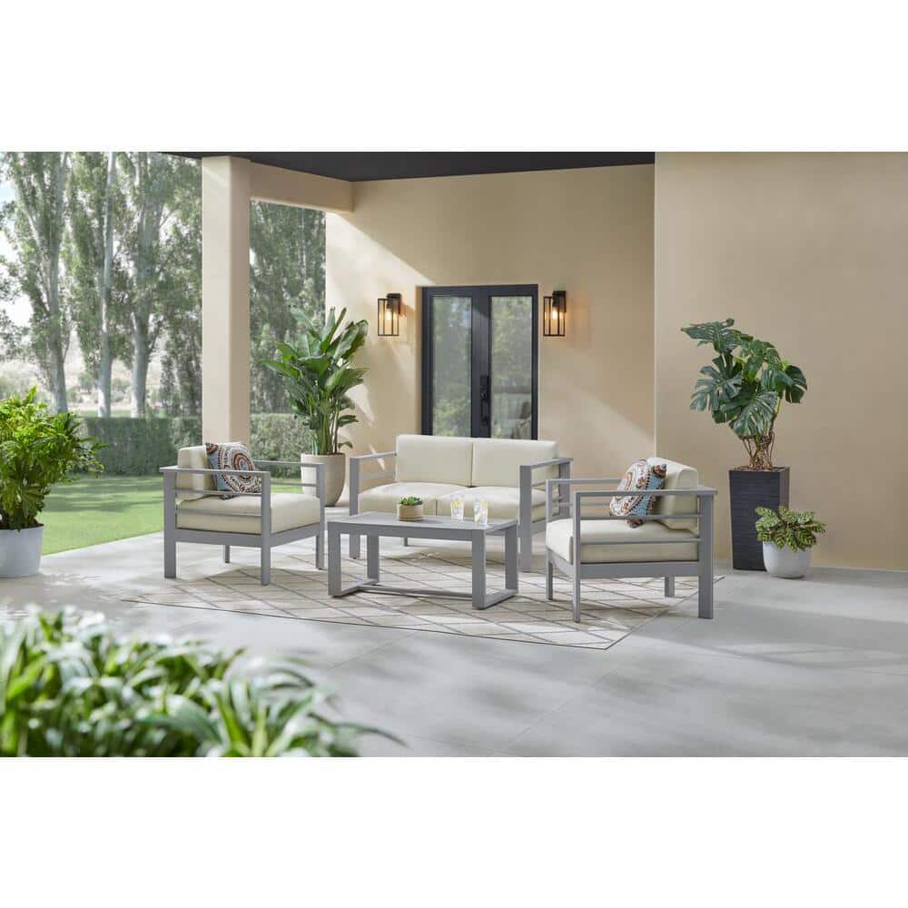 4-Piece Home Decorators Collection Kentwell Aluminum Outdoor Patio Deep Seating Set w/ Acrylic Beige Driftwood Cushions (Pewter) $493 + Free Shipping