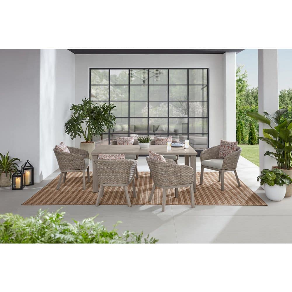 7-Piece Home Decorators Odenhall Aluminum Wicker Outdoor Dining Set with Performance Acrylic Grey Cushions $880 + Free Shipping