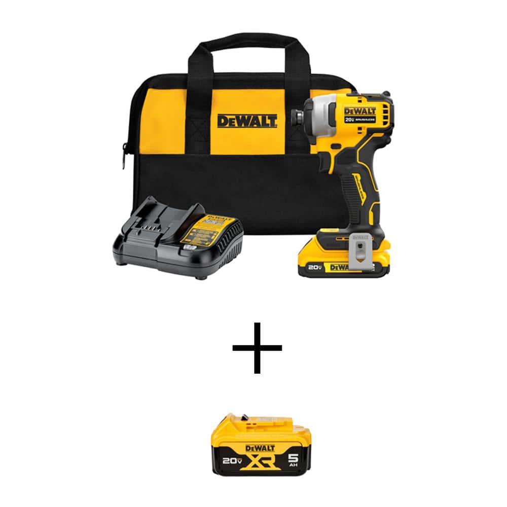 DEWALT ATOMIC 20V MAX Lithium-Ion Brushless Cordless Compact 1/4" Impact Driver with 2Ah and 5Ah Batteries, Charger and Bag $169 + Free Shipping