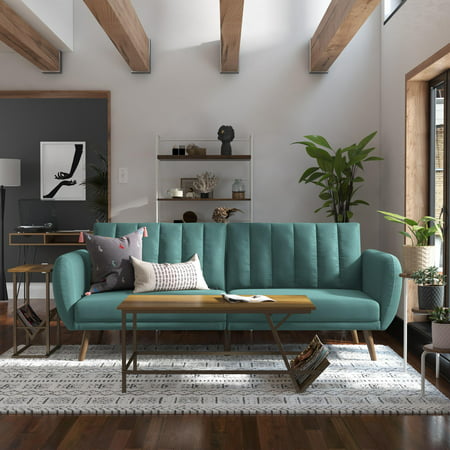 Novogratz Brittany Futon Sofa Bed and Couch Sleeper (Light Teal Linen or Cool Gray Linen) $152 + Free Shipping