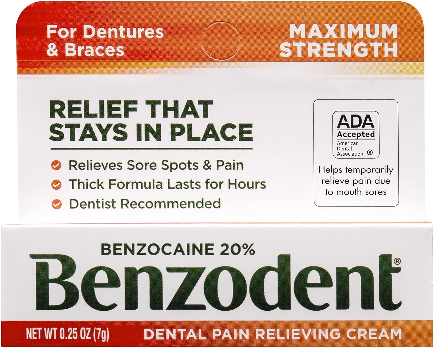 0.25-Oz Benzodent Dental Pain Relieving Cream for Dentures and Braces $2.65 w/ S&S + Free S&H w/ Prime or $25+