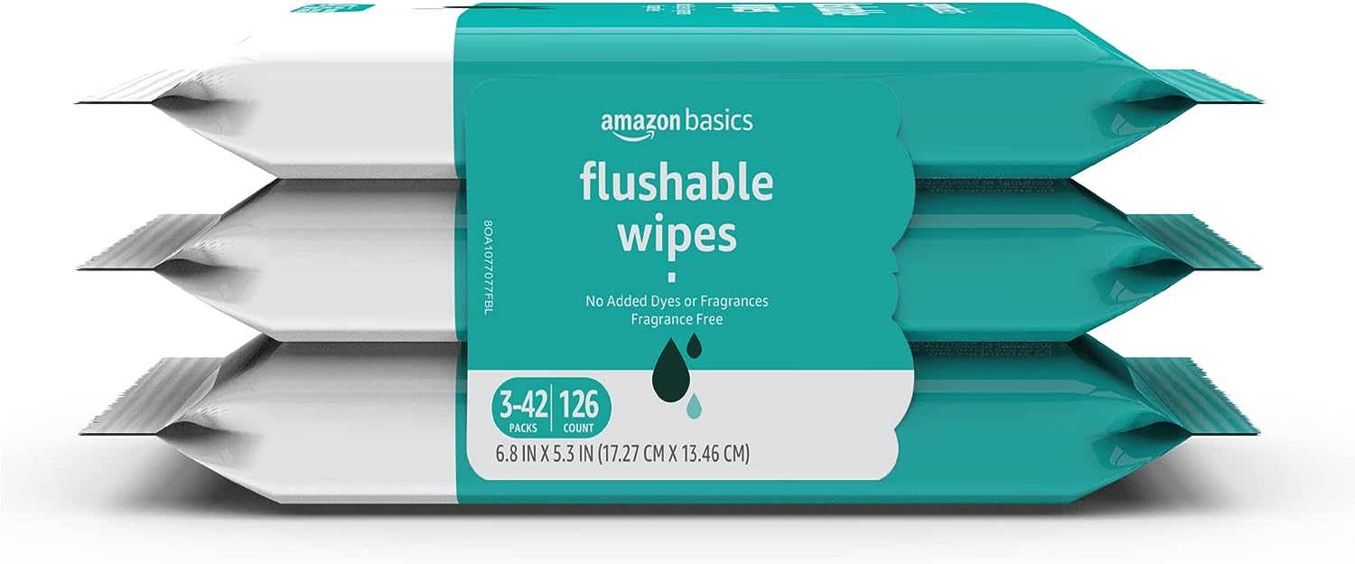 3-Pack 42-Count Amazon Basics Flushable Adult Toilet Wipes (Fragrance Free) $3 w/ S&S + Free Shipping w/ Prime or $35+