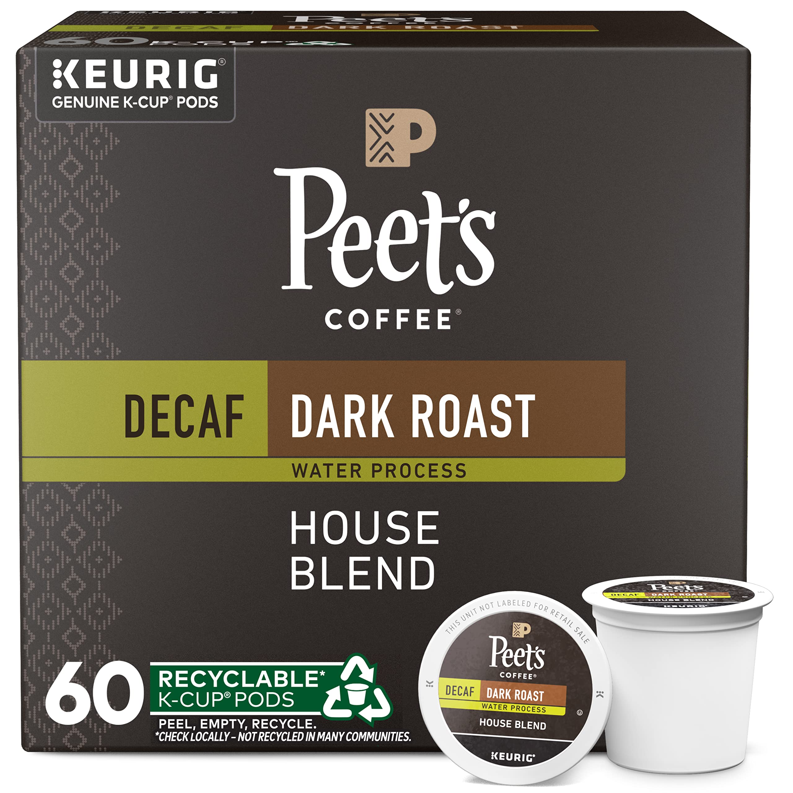 60-Count Peet's Coffee Decaf Dark Roast K-Cup Pods (House Blend) $23 + Free Shipping w/ Prime or $35+