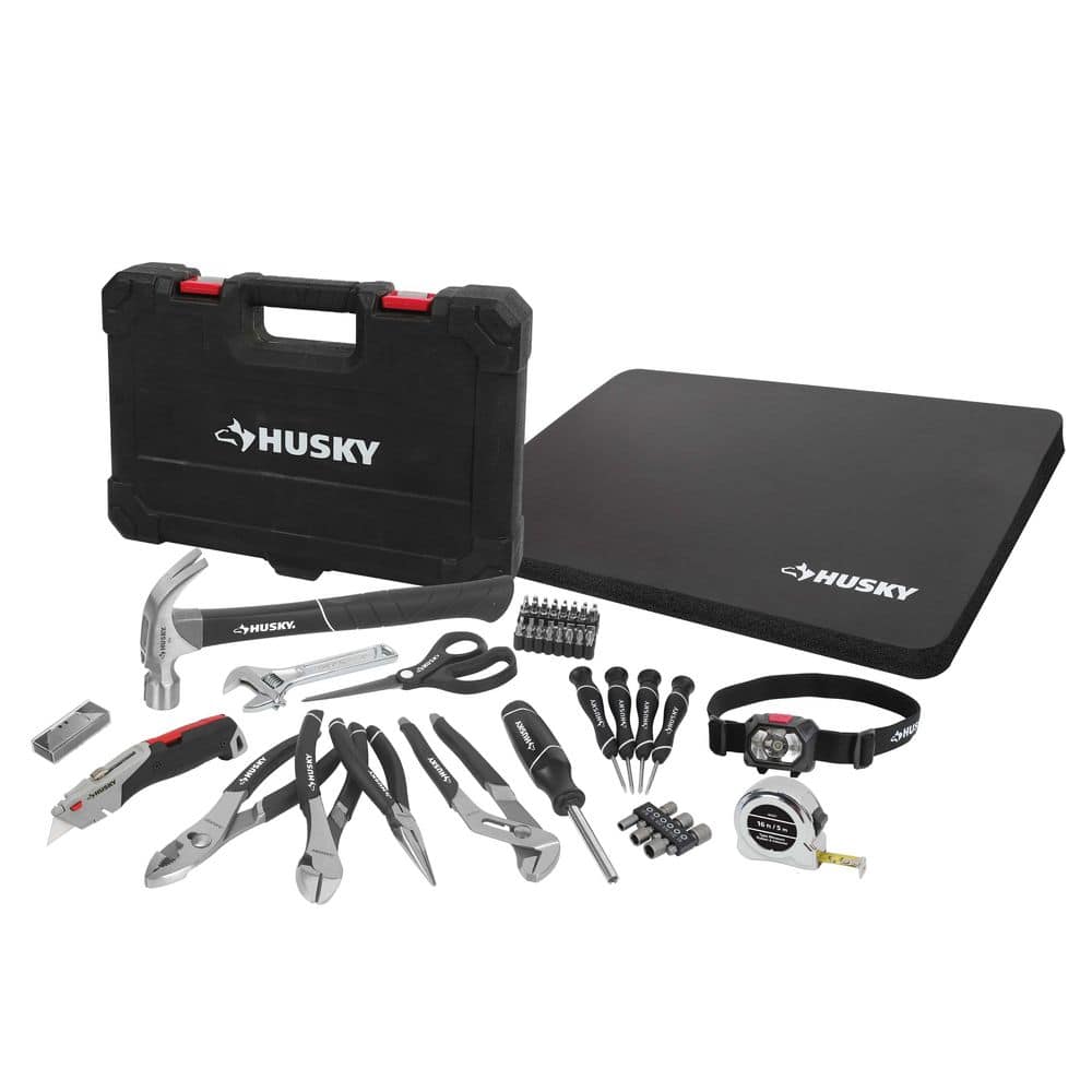 60-Piece Husky Home Repair Tool Set w/ Headlamp & Knee Pad