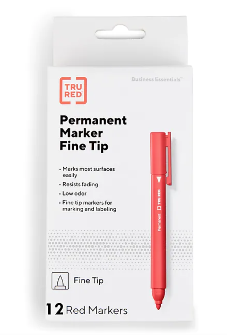 12-Pack Tru Red Fine Tip Pen Permanent Markers (Red, Blue) $1.85 & More + Free Store Pickup at Staples or Free Shipping on $25+