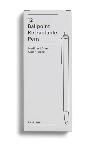 12-Pack Baseline Retractable Ballpoint Pens (Black Ink) $1.20 + Free Shipping
