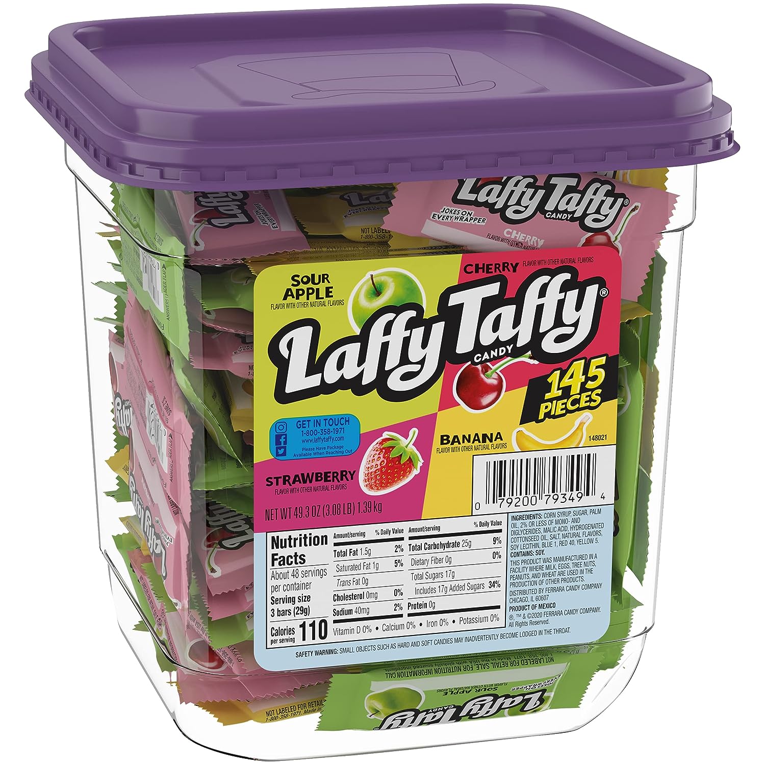 145-Count Laffy Taffy Assorted Candy Jar (Apple, Cherry, Strawberry & Banana) $10.25 w/ S&S + Free Shipping w/ Prime or on $35+