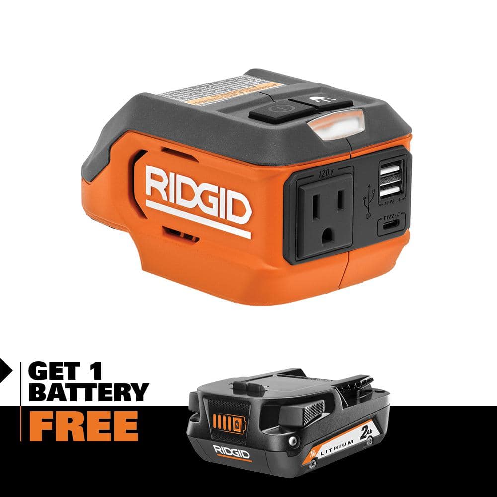 RIDGID 18V Cordless 175-Watt Power Inverter with FREE 2.0 Ah Battery $89 + Free Shipping