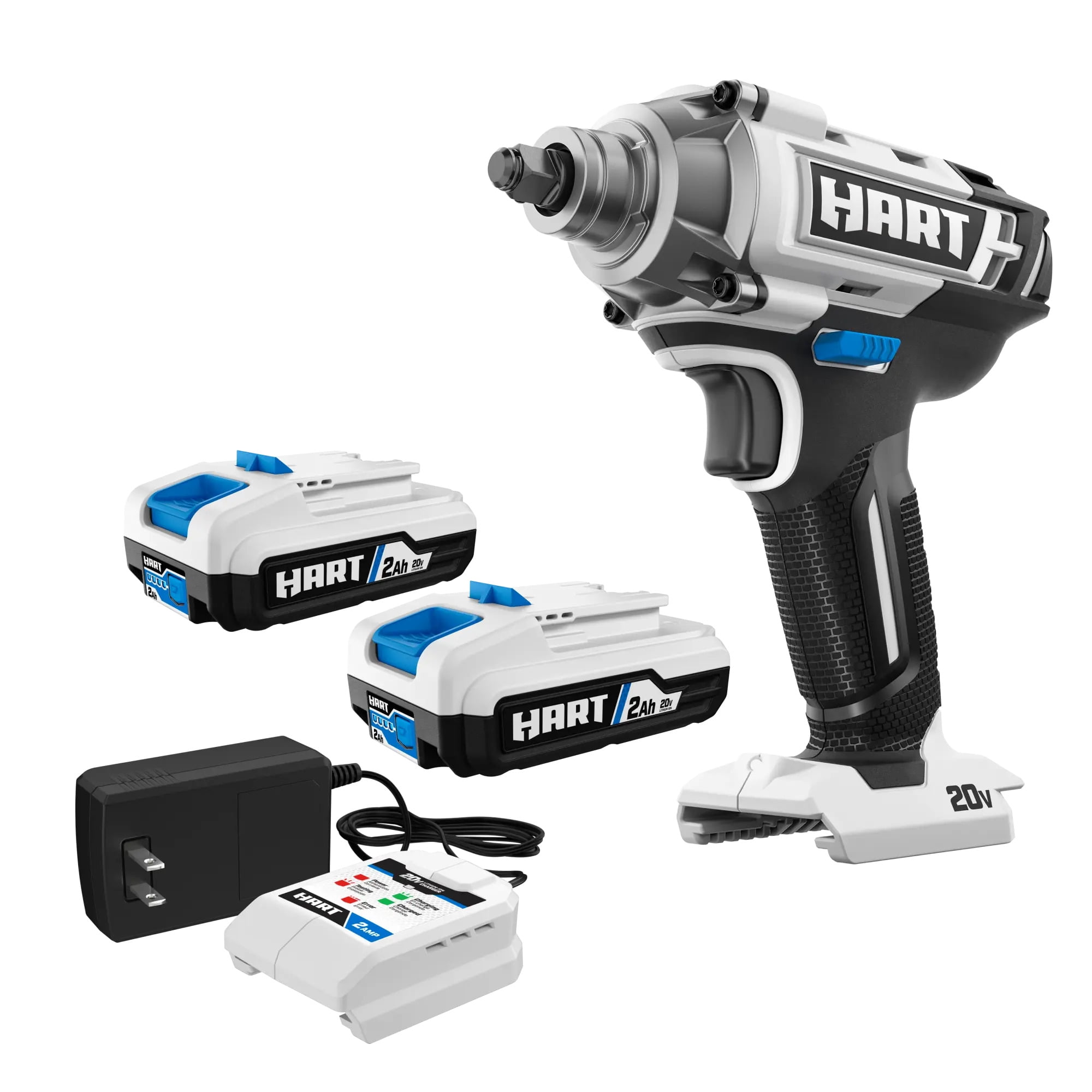HART 20Volt Impact Wrench w/ 2Pack 2Ah Battery & Charger Starter Kit