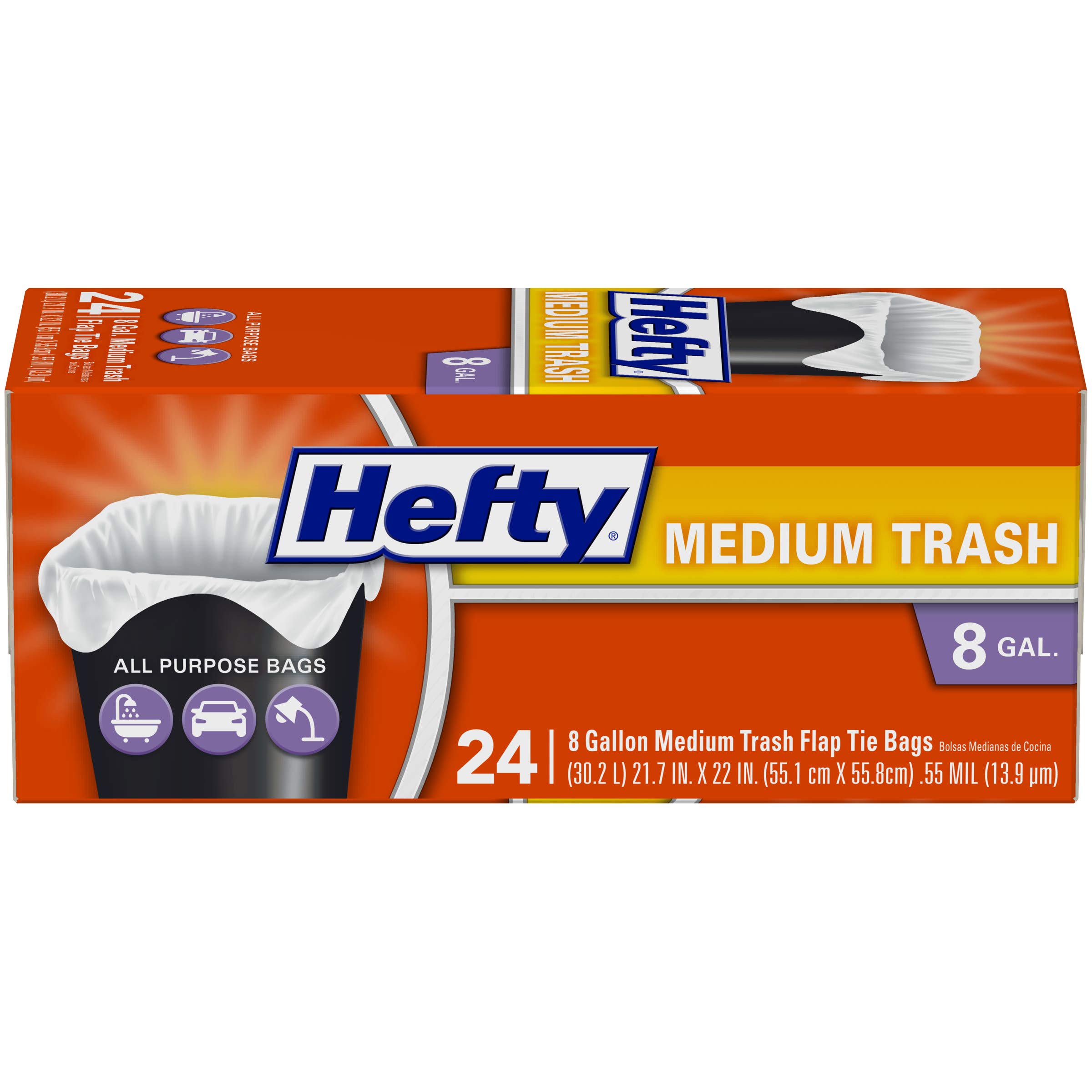12-Pack 24-Count Hefty Medium Trash Bags/Garbage Bags (Flap Tie, 8 Gallon)  $22 w/ S&S & More + Free S&H w/ Prime or $35+
