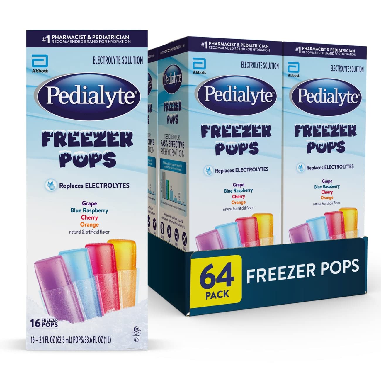 64 Pack Pedialyte Electrolyte Solution Freezer Pops (Variety Pack) $10