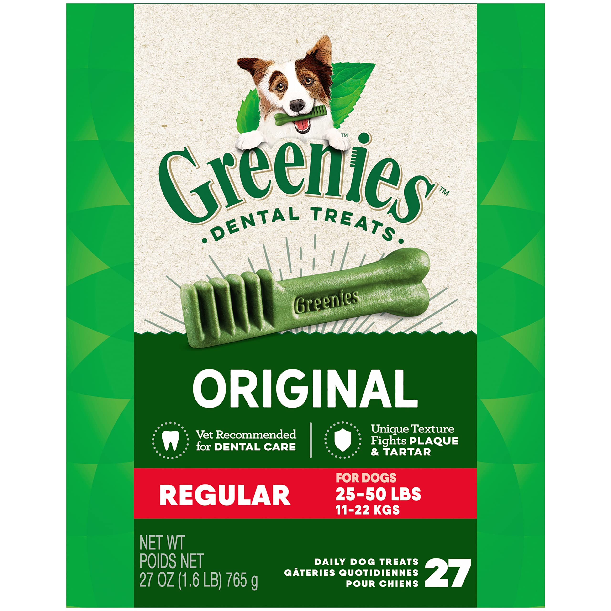 27-Pack GREENIES Original Regular Natural Dog Dental Care Chews Oral Health Dog Treats $16.85 w/ S&S + Free Shipping w/ Prime or on $35+